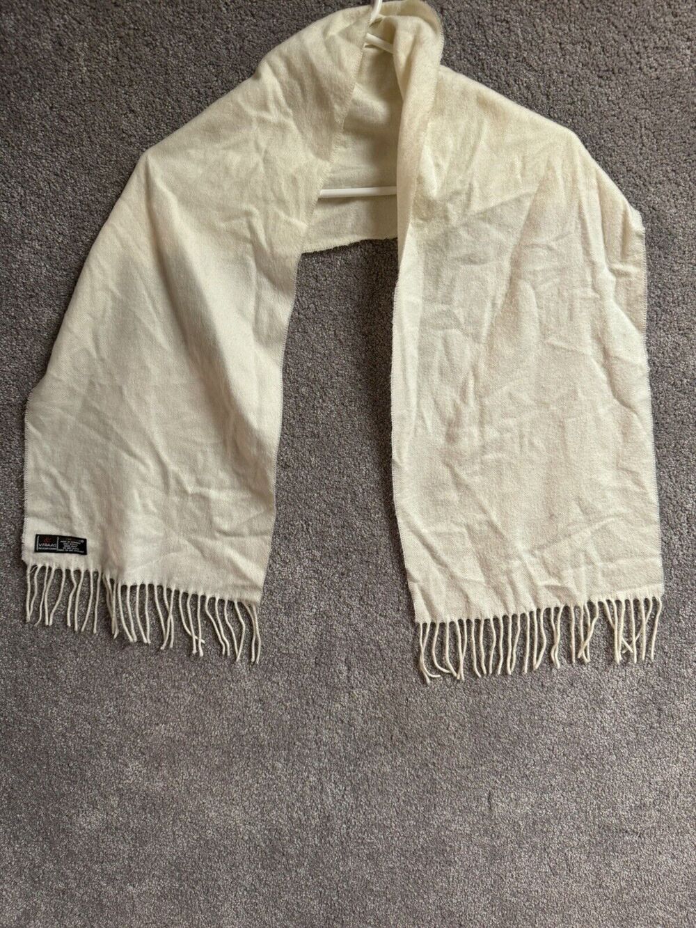 Cashmink V. Fraas Germany Acrylic Fringe Scarf Cream Soft Vintage Quiet Luxury